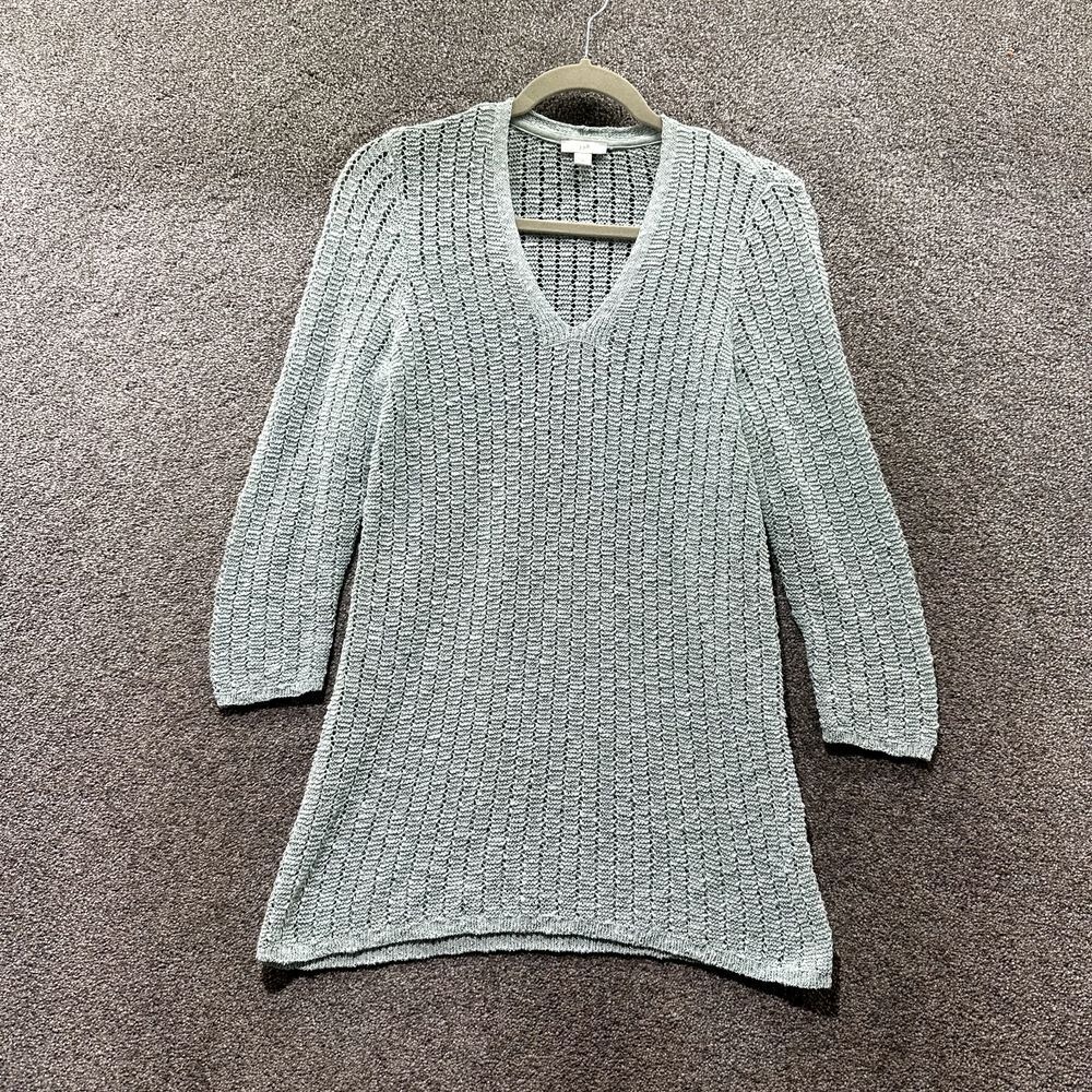 J Jill Pullover Sweater Women XS Green V Neck Open Knit Beachy Breathable Casual